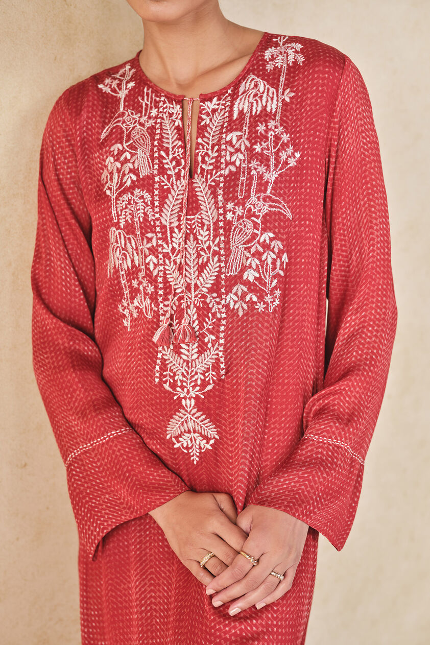 Rouge Handcrafted Ajrakh Kaftan - Red, Red, image 4